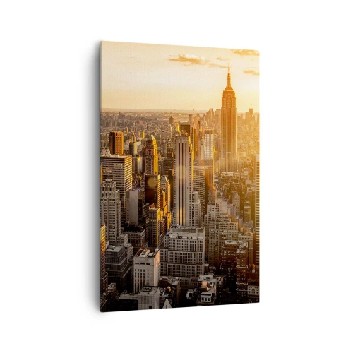 Impression sur toile - Image sur toile - Skyline de New York au coucher du soleil avec vue sur l'Empire State Building - 80x120cm - Grandir au soleil - Décoration murale moderne pour le salon et la chambre ARTTOR