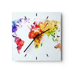 Horloge murale - Pendule murale - Carte du monde colorée à l'aquarelle - 30x30cm - Toutes les couleurs du monde - Décoration murale moderne pour le salon et la chambre ARTTOR