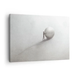 Impression sur toile - Image sur toile - Une figure minimaliste avec une balle sur un fond clair et monochrome. - 70x50cm - Jeu de la vie - Décoration murale moderne pour le salon et la chambre ARTTOR