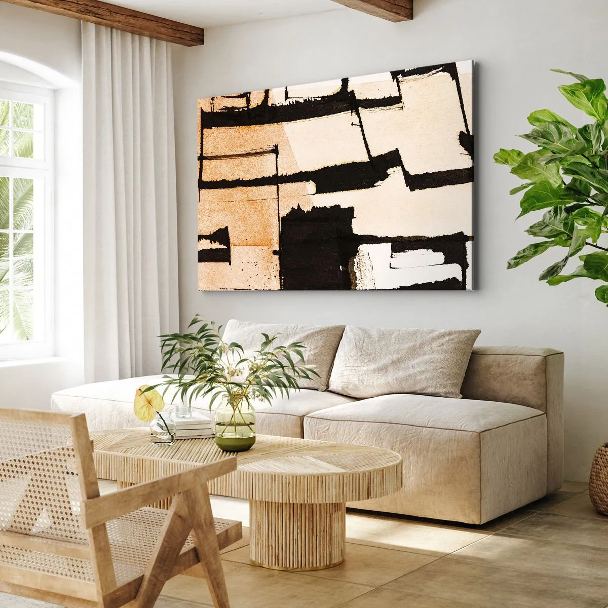 Impression sur toile - Image sur toile - Motifs géométriques dans les tons marron et beige - 70x50cm - De l’ordre malgré tout - Décoration murale moderne pour le salon et la chambre ARTTOR