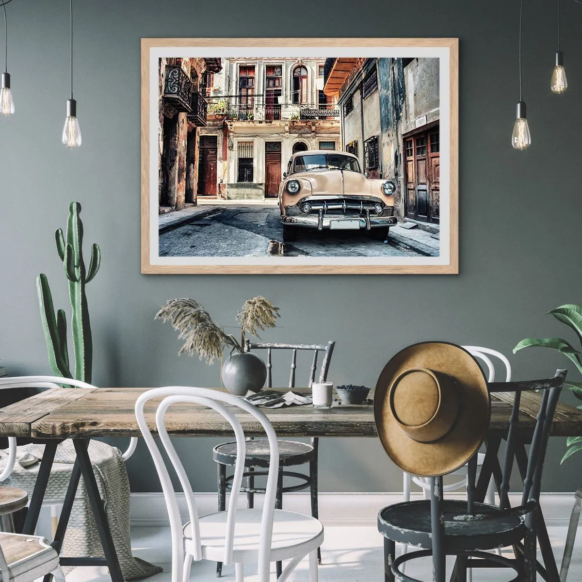 Affiche dans un chêne clair - Poster - Sieste à La Havane - 70x50 cm