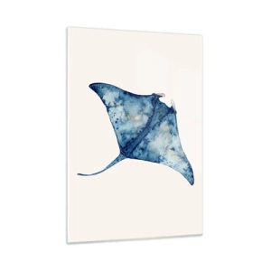 Impression sur verre - Image sur verre - Rayon bleu marine en style aquarelle sur fond blanc - 50x70cm - La vie en bleu - Décoration murale moderne pour le salon et la chambre ARTTOR