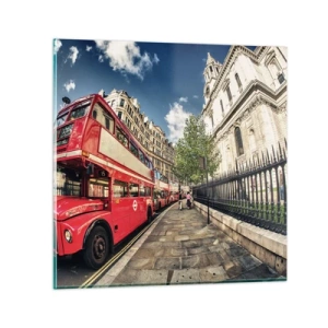 Impression sur verre - Image sur verre - Rue de Londres en gris et rouge - 60x60 cm