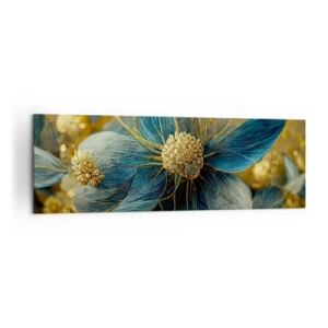 Impression sur toile - Image sur toile - Fleurs élégantes dans des tons de bleu et d'or - 160x50cm - Fleurir avec de l'or - Décoration murale moderne pour le salon et la chambre ARTTOR