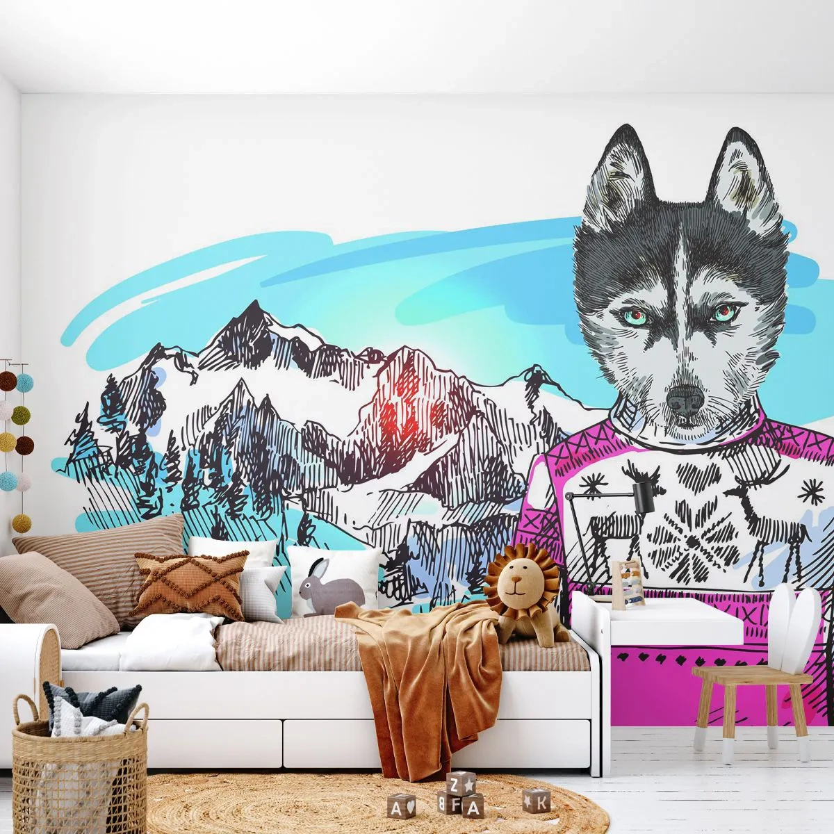 Papier Peint Autocollant Deluxe Sticker - Un loup en laine de mouton - Abstraction, Loup, Pour les enfants - 250x175 cm