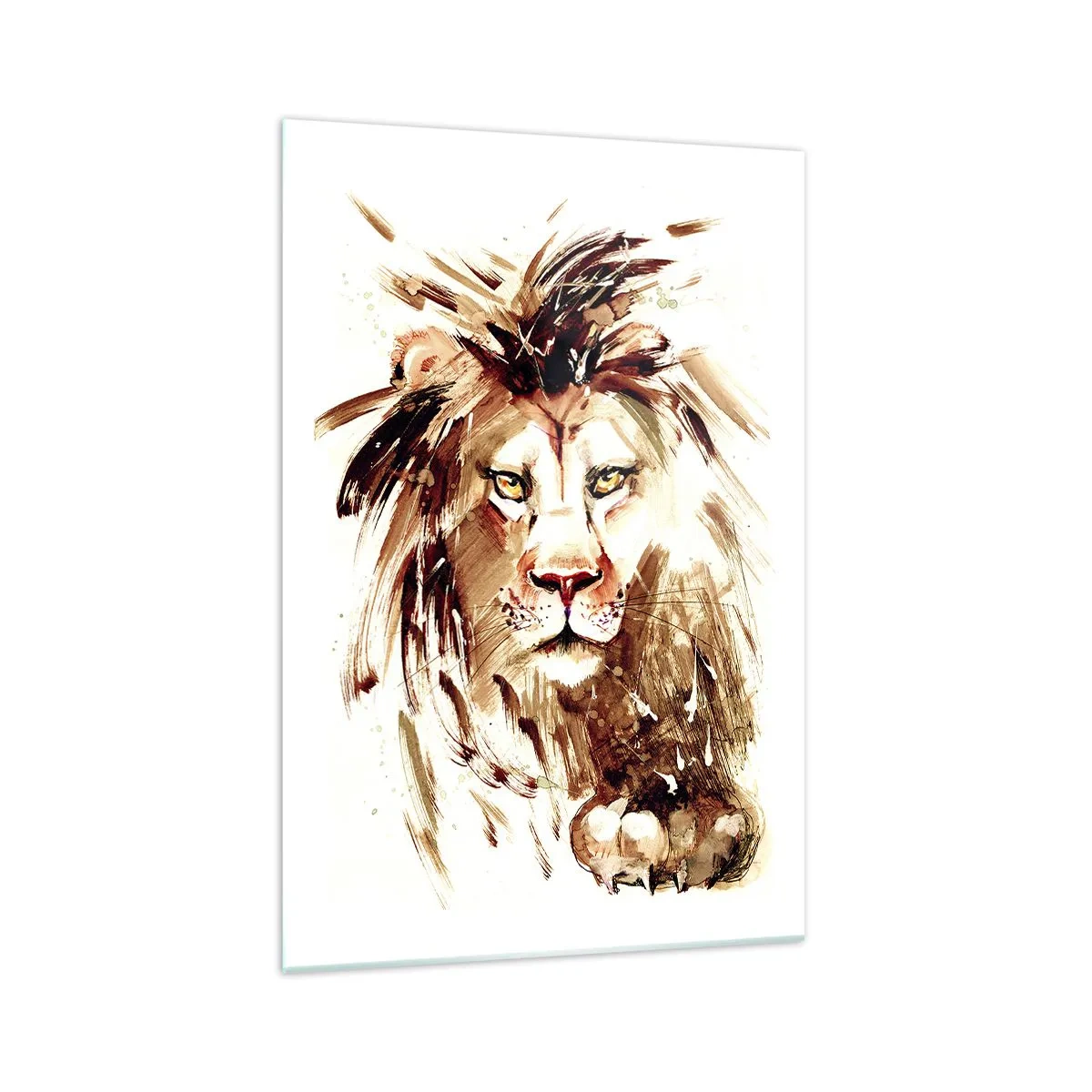 Impression sur verre - Image sur verre - Portrait à l'aquarelle d'un lion aux détails intenses - 70x100cm - Force et dignité - Décoration murale moderne pour le salon et la chambre ARTTOR