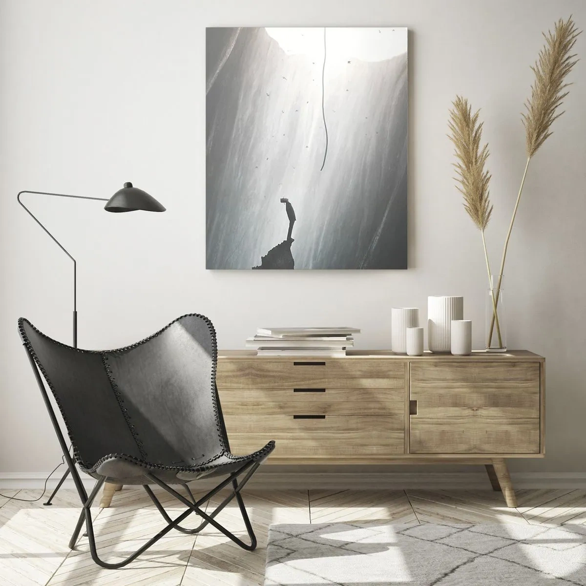 Impression sur verre - Image sur verre - Silhouette d'un homme sur le sol d'une grotte avec vue sur la lumière - 70x100cm - Il y a toujours une issue - Décoration murale moderne pour le salon et la chambre ARTTOR