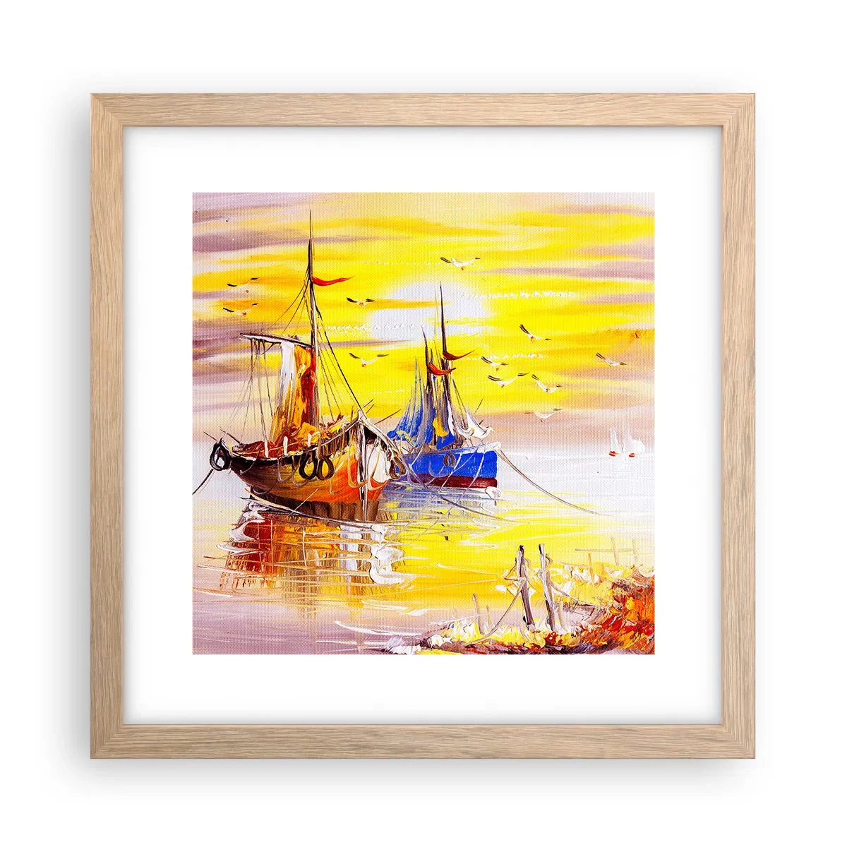 Affiche dans un chêne clair - Poster - Un repos bien mérité au port - 30x30 cm