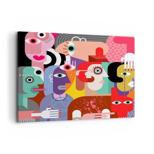 Impression sur toile - Image sur toile - Abstraction colorée avec des visages géométriques - 100x70cm - Nous par M. Picasso - Décoration murale moderne pour le salon et la chambre ARTTOR