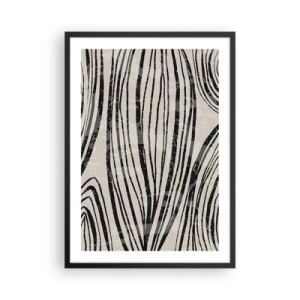 Affiche dans un cadre noir - Poster - Lignes noires abstraites sur fond beige - 50x70cm - Ligne de marécage - Décoration murale moderne pour le salon et la chambre ARTTOR