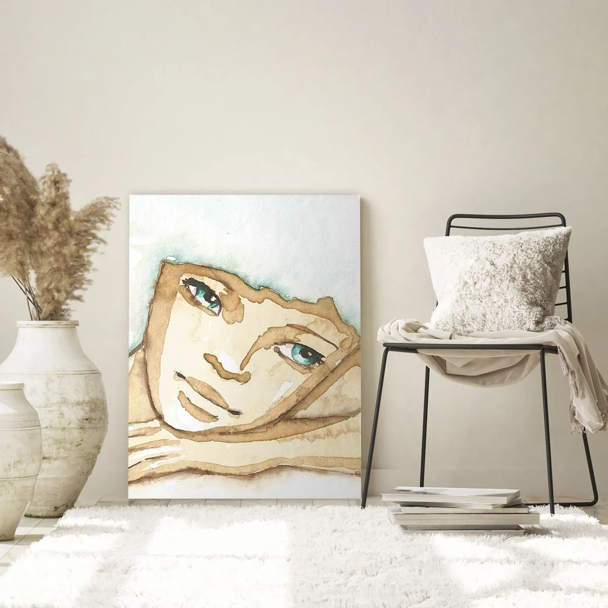 Impression sur verre - Image sur verre - Une figure subtile d'une femme avec un arbre sur un fond de couleurs aquarelles - 50x70cm - L'arbre de la poésie naît du silence - Décoration murale moderne pour le salon et la chambre ARTTOR