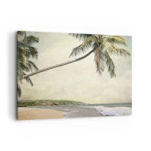 Impression sur toile - Image sur toile - Une plage avec des palmiers sur fond de mer calme - 100x70cm - Rêve tropical - Décoration murale moderne pour le salon et la chambre ARTTOR