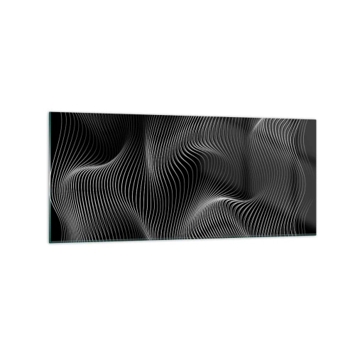 Impression sur verre - Image sur verre - Lignes blanches abstraites sur fond noir - 120x50cm - Danse de lumière dans l'espace - Décoration murale moderne pour le salon et la chambre ARTTOR