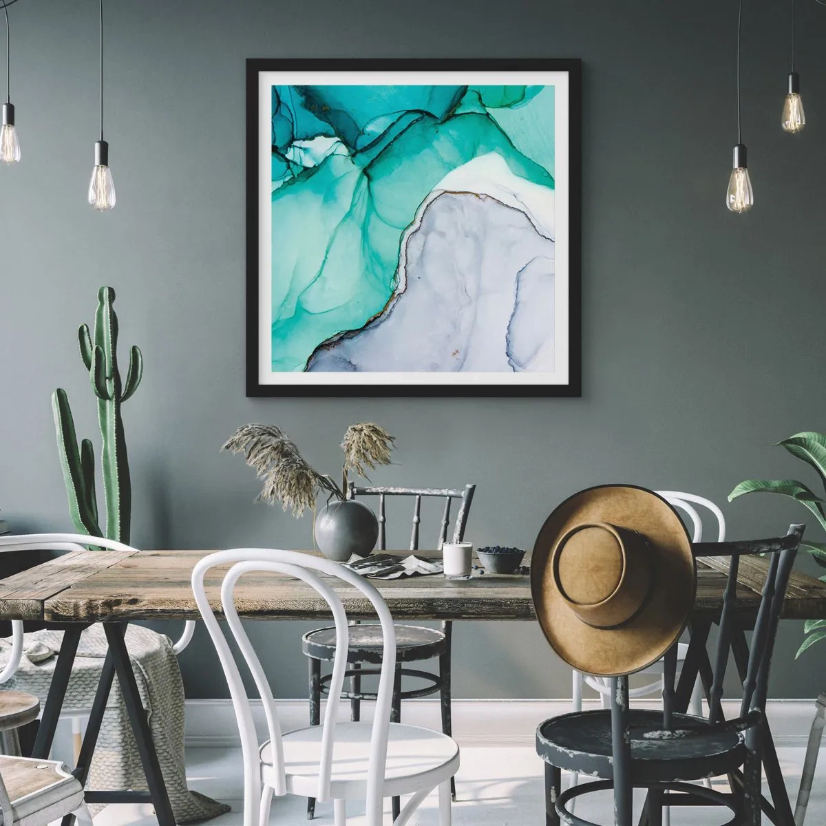 Affiche dans un cadre noir - Poster - Étude de turquoise - 30x30 cm