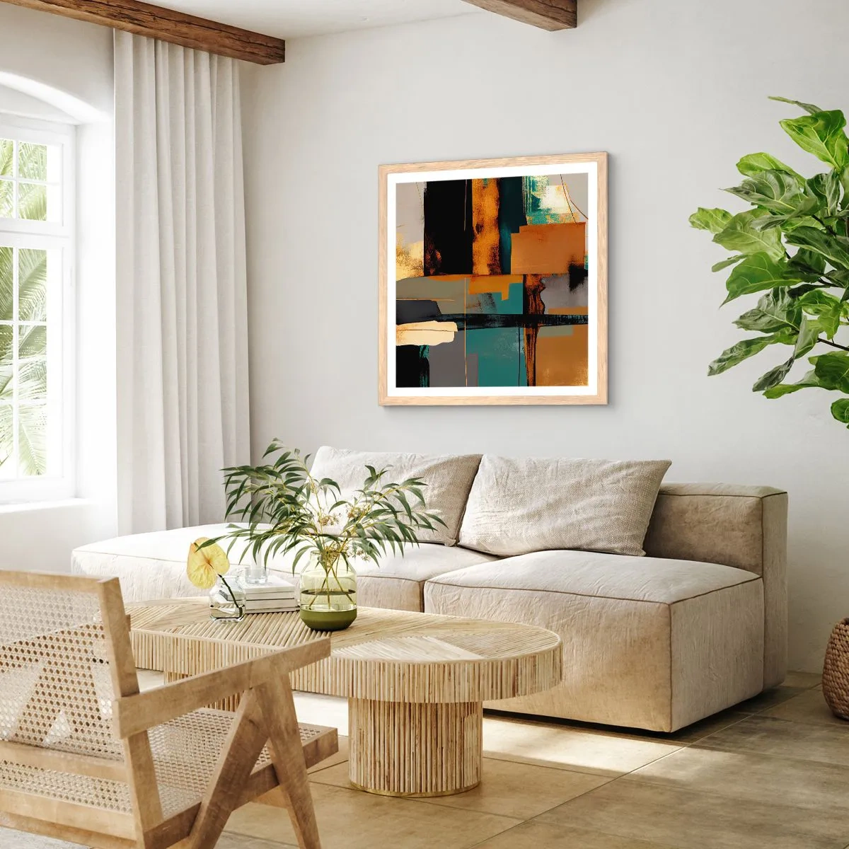 Affiche dans un chêne clair - Poster - Abstraction – lumière et ombre - 40x40 cm