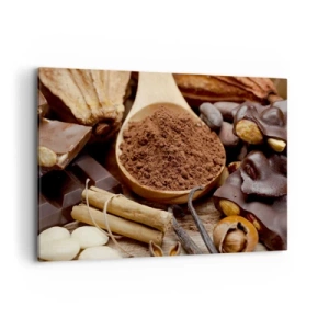 Impression sur toile - Image sur toile - Une cuillerée d'ingrédients à base de cacao et de chocolat dans un arrangement rustique - 120x80cm - La meilleure pour les chagrins - Décoration murale moderne pour le salon et la chambre ARTTOR