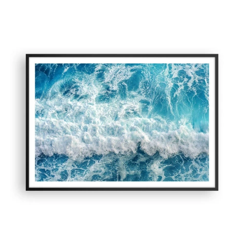 Affiche dans un cadre noir - Poster - Vagues océaniques dynamiques dans des tons de bleu - 100x70cm - Joyeusement et en sautant - Décoration murale moderne pour le salon et la chambre ARTTOR