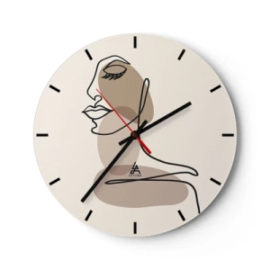 Horloge murale - Pendule murale - Un visage de femme en contour sur fond beige avec des taches de couleur. - 30x30cm - S'écouter - Décoration murale moderne pour le salon, la cuisine et la chambre ARTTOR