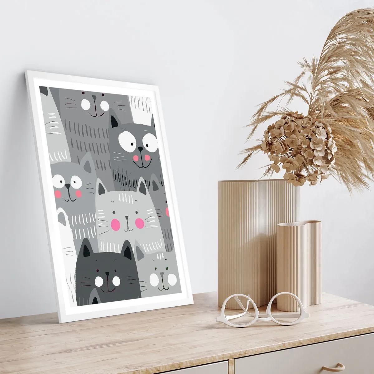 Affiche dans un cadre blanc - Poster - Le monde des chats - 50x70 cm