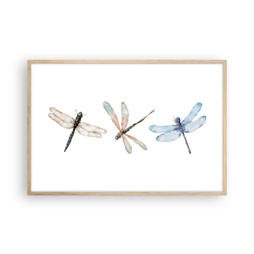 Affiche dans un chêne clair - Poster - Libellules en apesanteur - 91x61 cm