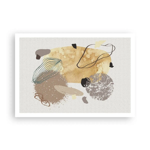 Affiche - Poster - Une composition de formes abstraites en beige et jaune. - 100x70cm - Plumcologie appliquée - Décoration murale moderne pour le salon et la chambre ARTTOR