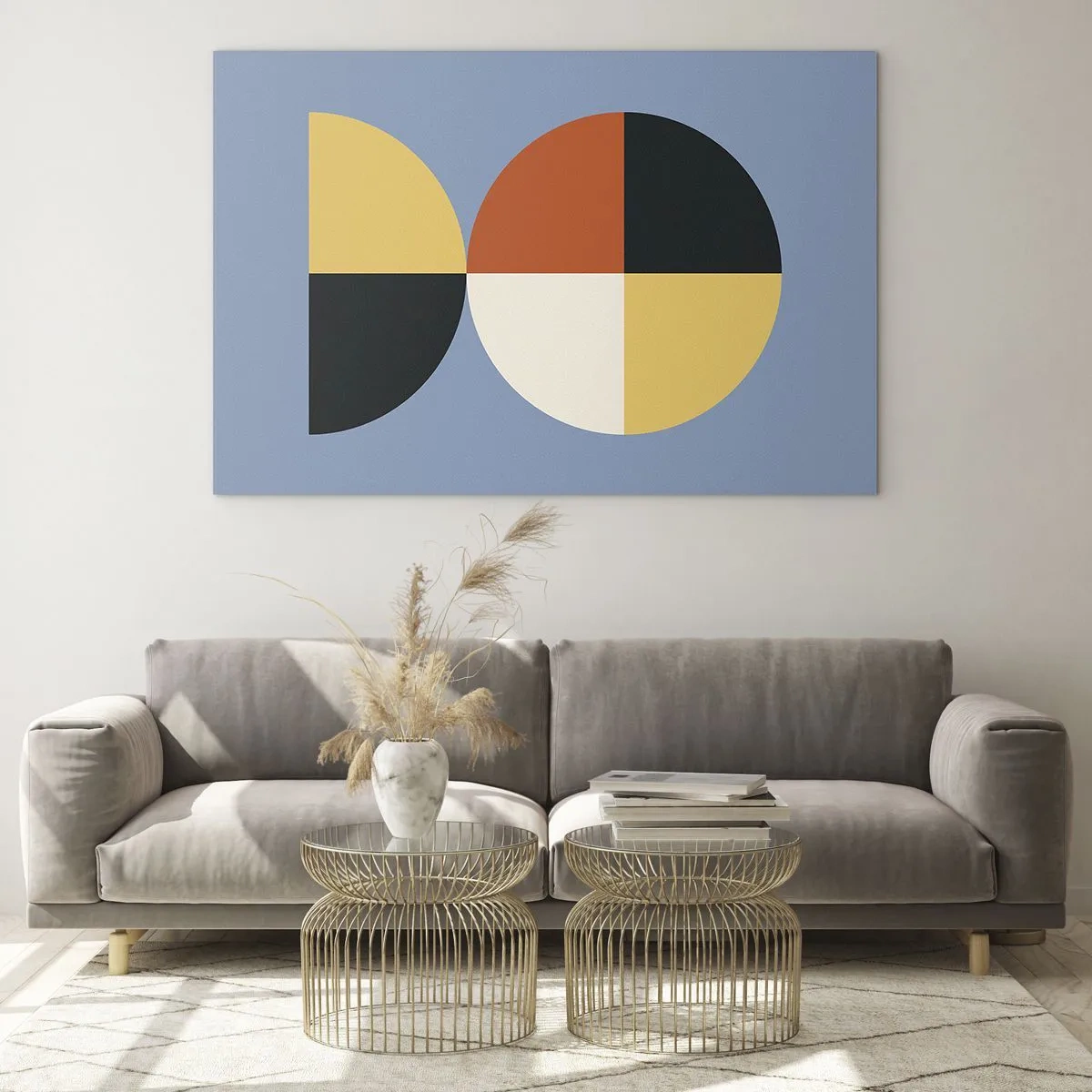 Impression sur verre - Image sur verre - Demi-cercles et quarts colorés sur fond bleu - 120x80cm - Regarde et compte - Décoration murale moderne pour le salon et la chambre ARTTOR