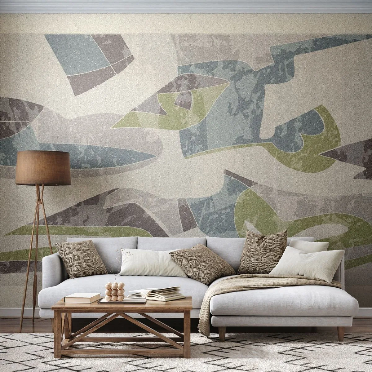 Papier Peint Photo Premium Sand - Composition derrière la vitre - Formes, Abstraction, Pastel - 350x256 cm