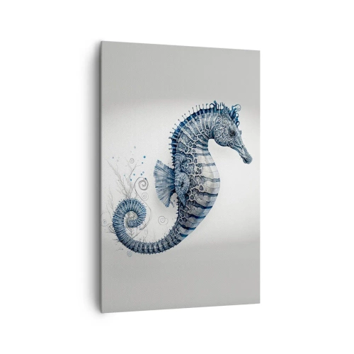 Impression sur toile - Image sur toile - Hippocampe dans des tons de bleu avec des détails à l'aquarelle - 80x120cm - Une subtile plaisanterie de la nature - Décoration murale moderne pour le salon et la chambre ARTTOR