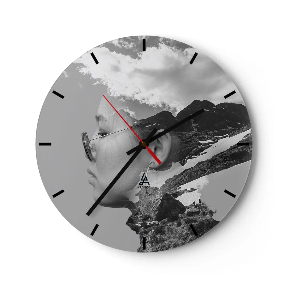 Horloge murale - Pendule murale - Portrait de montagnes et nuages - 40x40 cm