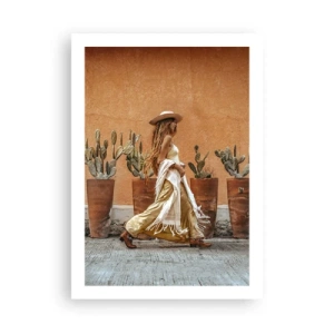 Affiche - Poster - Femme élégante portant un chapeau sur fond de cactus - 50x70cm - Style hippie - Décoration murale moderne pour le salon et la chambre ARTTOR