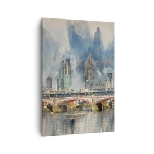 Impression sur toile - Image sur toile - Vue à l'aquarelle du pont et des toits de la ville - 70x100cm - Londres dans toute sa splendeur - Décoration murale moderne pour le salon et la chambre ARTTOR