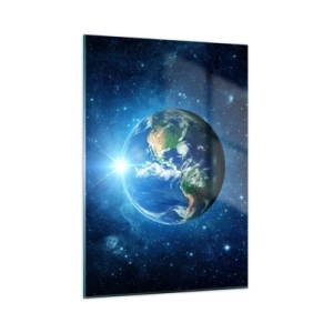 Impression sur verre - Image sur verre - La Terre vue de l'espace avec des rayons de lumière - 50x70cm - Nous sommes au paradis - Décoration murale moderne pour le salon et la chambre ARTTOR