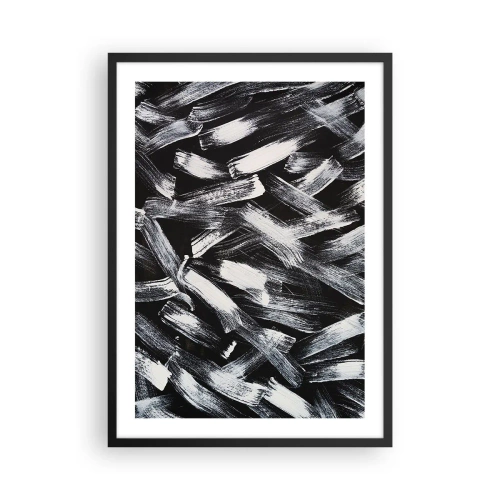 Affiche dans un cadre noir - Poster - Coups de pinceau blancs abstraits sur fond noir - 50x70cm - L'abstraction dans l'esprit industriel - Décoration murale moderne pour le salon et la chambre ARTTOR