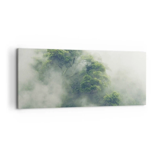 Impression sur toile - Image sur toile - Arbres verts dans un épais brouillard sur fond naturel - 120x50cm - Enveloppé de brouillard - Décoration murale moderne pour le salon et la chambre ARTTOR