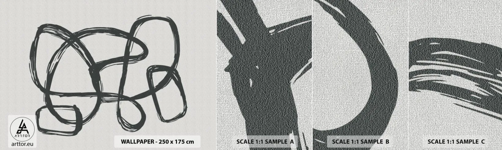 Échantillon de Papier Peint Premium Canvas - Abstraction en boucle - Bohème, Morceau, Minimaliste - 100x30 cm