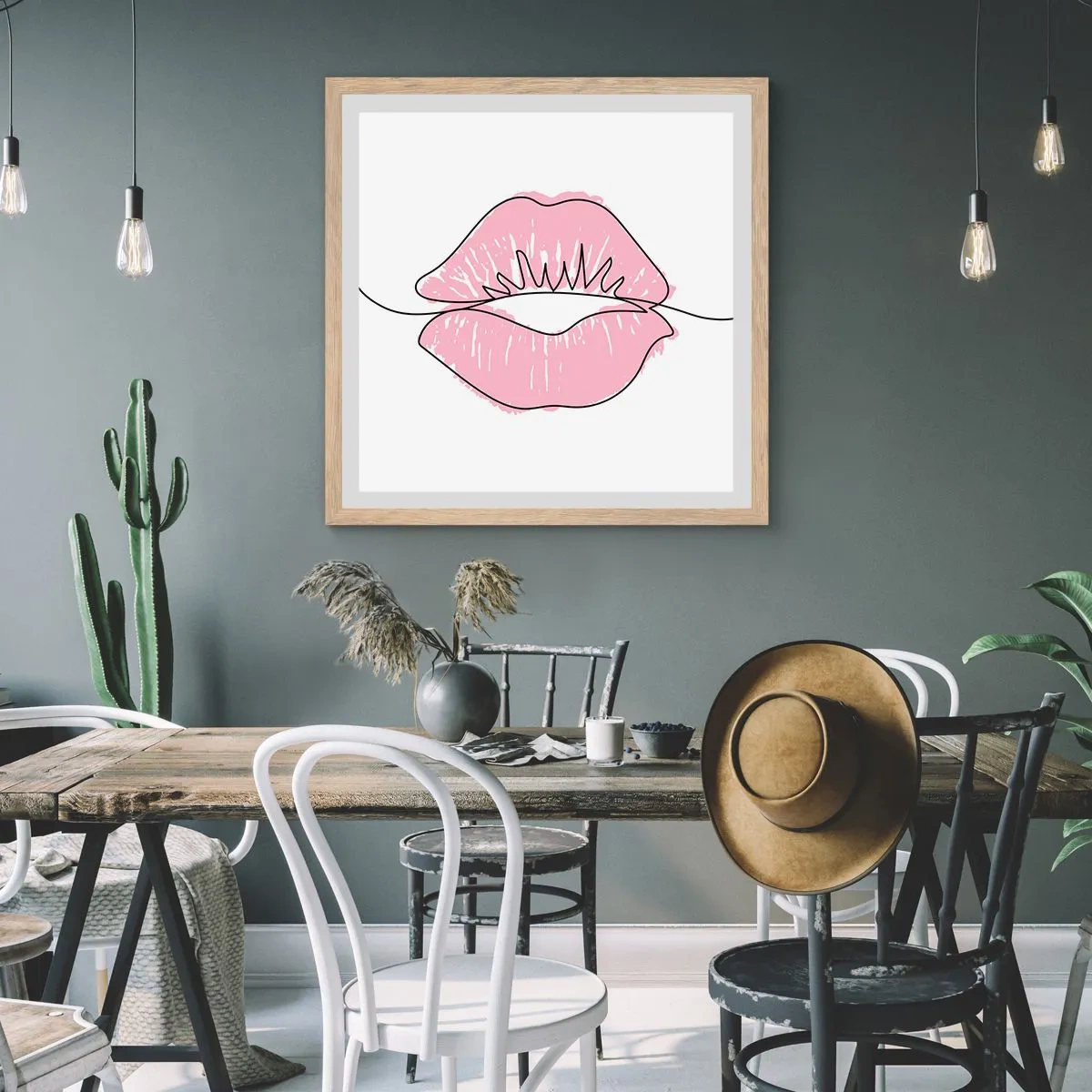 Affiche dans un chêne clair - Poster - Prêt à l'embrassade? - 50x50 cm