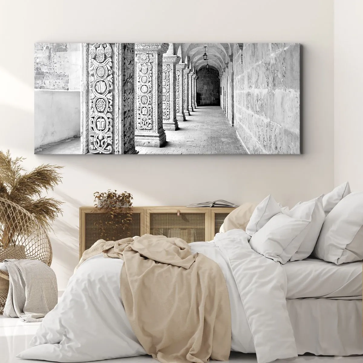 Impression sur toile - Image sur toile - Colonnes historiques dans une prise de vue monochrome - 120x50cm - Où cela mène-t-il…? - Décoration murale moderne pour le salon et la chambre ARTTOR