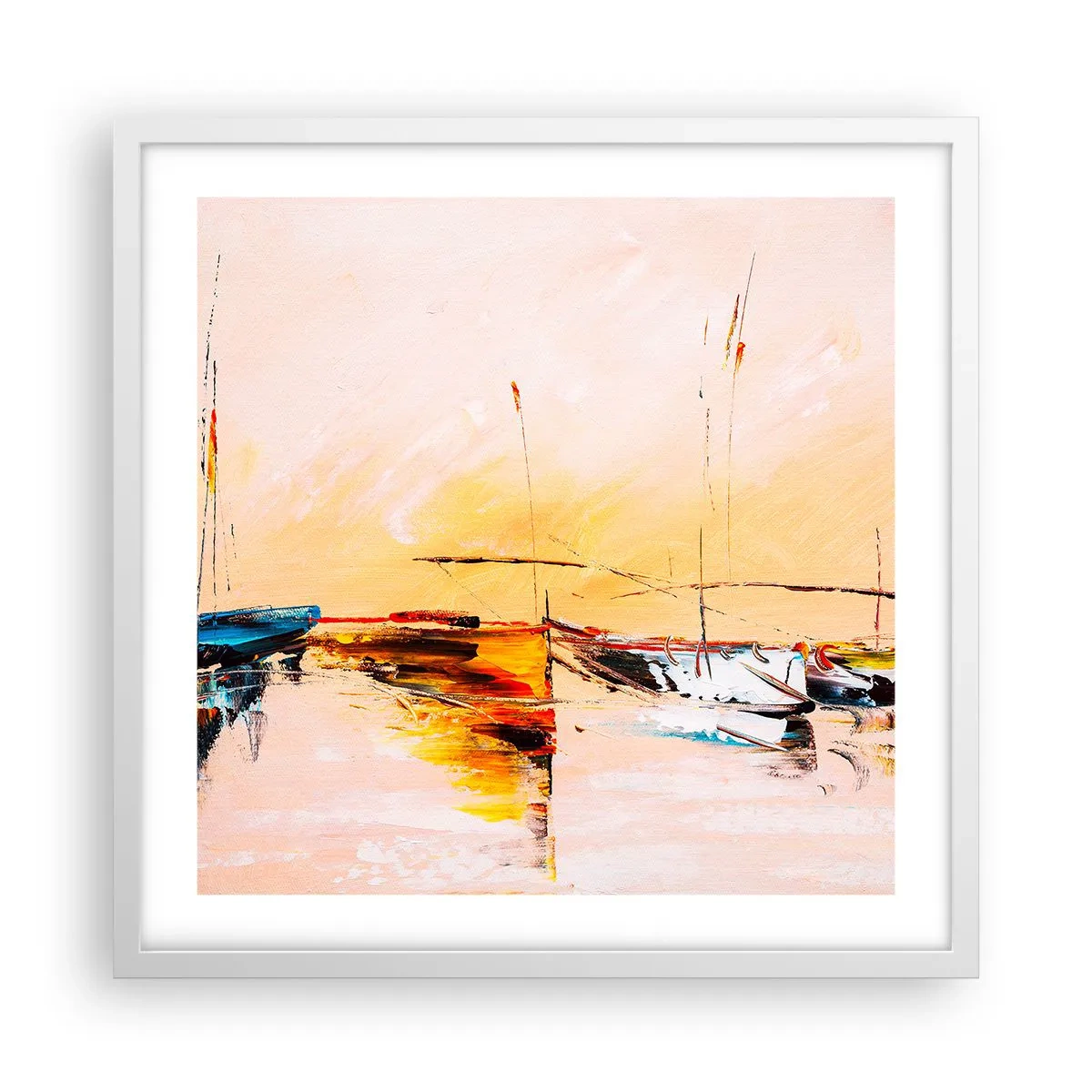 Affiche dans un cadre blanc - Poster - Soirée à la marina - 50x50 cm