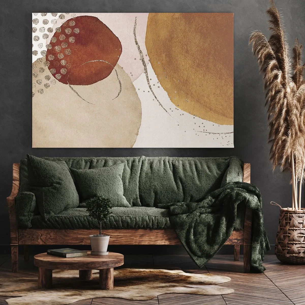Impression sur toile - Image sur toile - Formes abstraites dans des tons chauds de marron et d'or - 100x70cm - Rondeur et mouvement - Décoration murale moderne pour le salon et la chambre ARTTOR