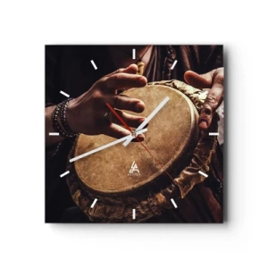 Horloge murale - Pendule murale - Mains jouant sur un djembé traditionnel - 30x30cm - Au rythme du coeur - Décoration murale moderne pour le salon et la chambre ARTTOR