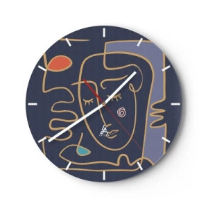 Horloge murale - Pendule murale - Un visage au trait minimaliste sur un fond bleu marine. - 30x30cm - En réflexion - Décoration murale moderne pour le salon, la cuisine et la chambre ARTTOR