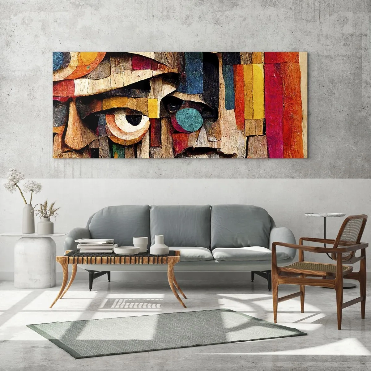 Impression sur verre - Image sur verre - Visages abstraits aux couleurs intenses - 140x50cm - Je te vois… - Décoration murale moderne pour le salon et la chambre ARTTOR