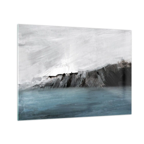 Impression sur verre - Image sur verre - Composition abstraite dans les tons de bleu, blanc et noir - 70x50cm - Eau – terre : choc des éléments - Décoration murale moderne pour le salon et la chambre ARTTOR