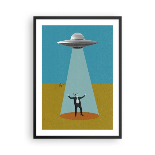 Affiche dans un cadre noir - Poster - Illustration rétro d'un enlèvement par un OVNI - 50x70cm - Rencontre proche - Décoration murale moderne pour le salon et la chambre ARTTOR