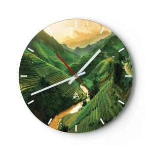Horloge murale - Pendule murale - Rizières en terrasses parmi les montagnes au coucher du soleil - 30x30cm - Vallée vietnamienne - Décoration murale moderne pour le salon, la cuisine et la chambre ARTTOR