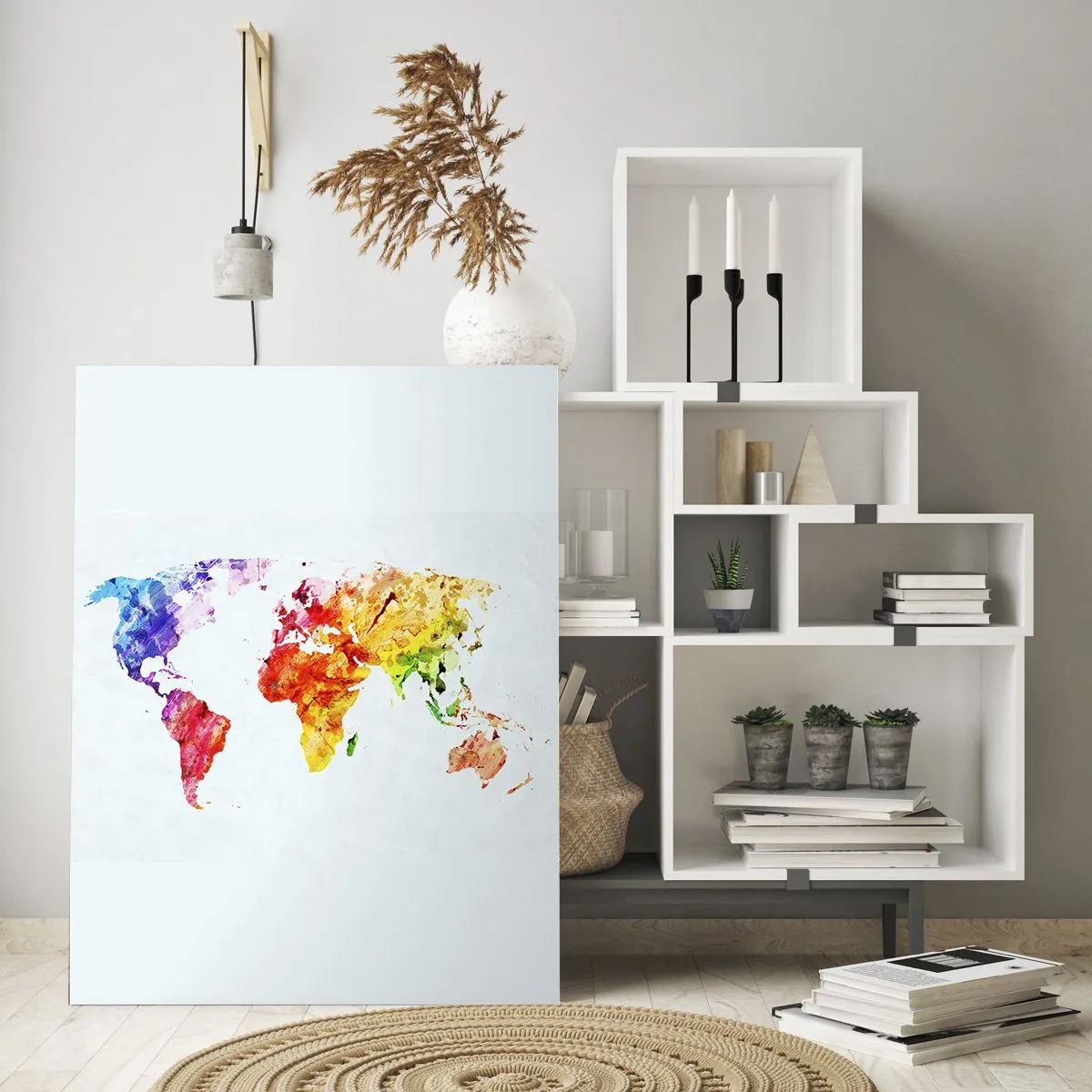 Impression sur verre - Image sur verre - Carte du monde colorée à l'aquarelle - 80x120cm - Toutes les couleurs du monde - Décoration murale moderne pour le salon et la chambre ARTTOR