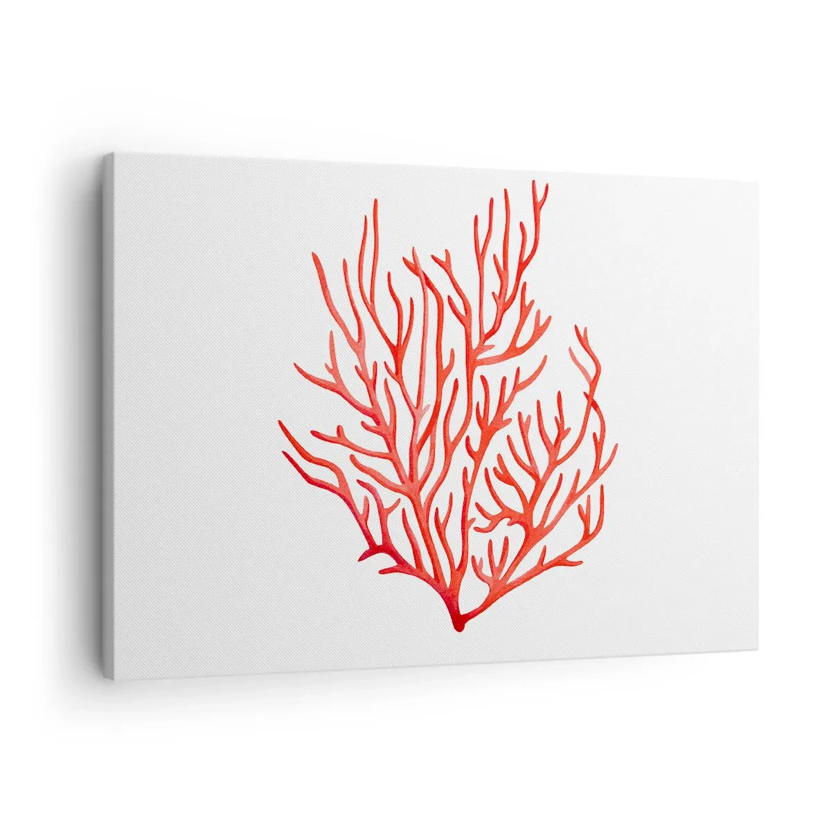 Impression sur toile - Image sur toile - Corail rouge sur fond blanc dans un style minimaliste - 70x50cm - Filigrane de corail - Décoration murale moderne pour le salon et la chambre ARTTOR