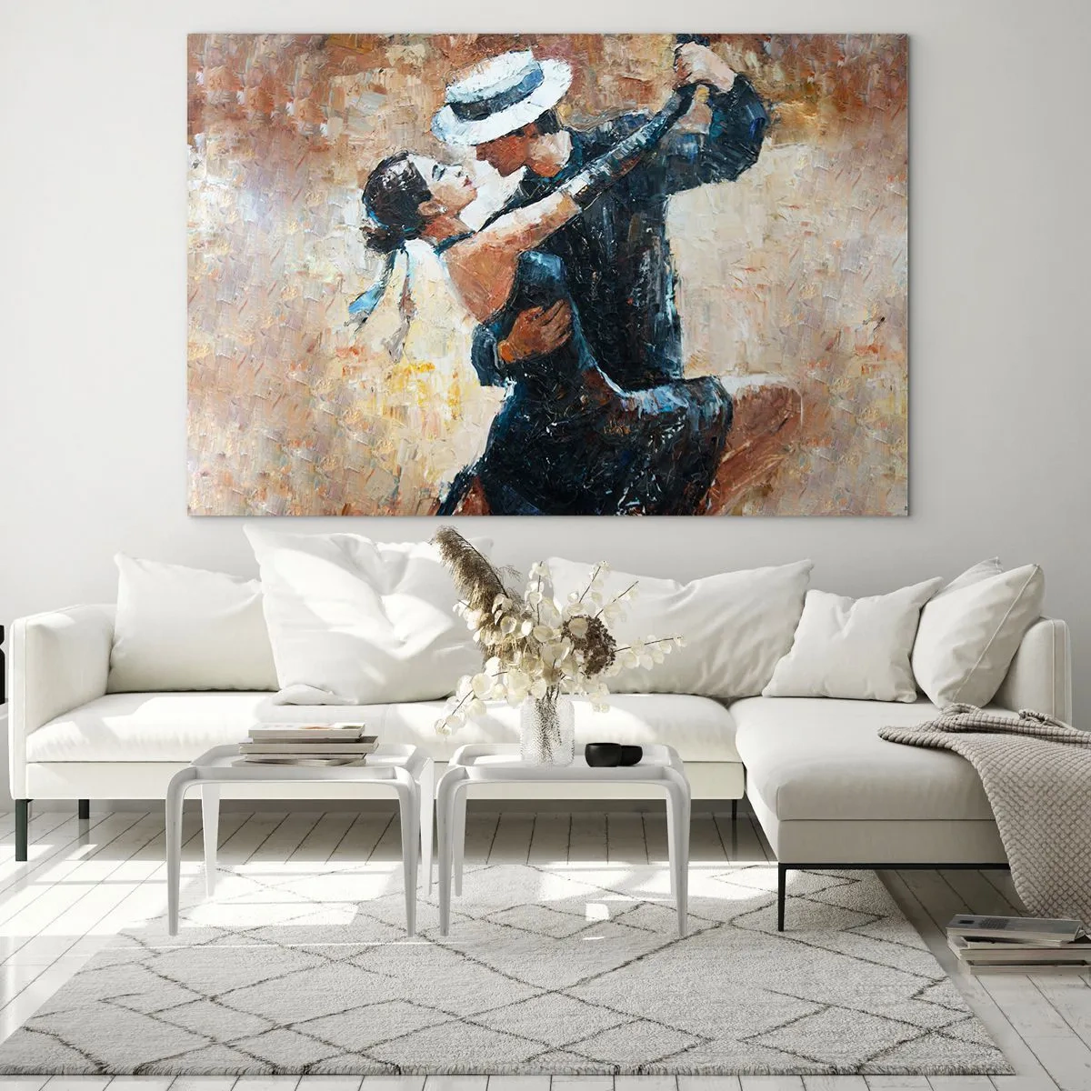 Impression sur verre - Image sur verre - Un couple dansant dans un style élégant avec une touche classique - 120x80cm - À la Rudolf Valentino - Décoration murale moderne pour le salon et la chambre ARTTOR
