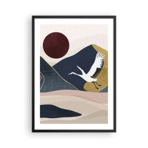 Affiche dans un cadre noir - Poster - Graphique minimaliste avec une grue et un paysage de montagne - 50x70cm - Encore une fois, la journée s'est ÉCOULÉE - Décoration murale moderne pour le salon et la chambre ARTTOR