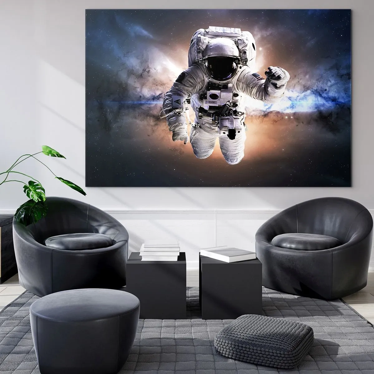 Impression sur verre - Image sur verre - Astronaute dans l'espace avec une galaxie en arrière-plan - 120x80cm - Salutations de l'espace - Décoration murale moderne pour le salon et la chambre ARTTOR